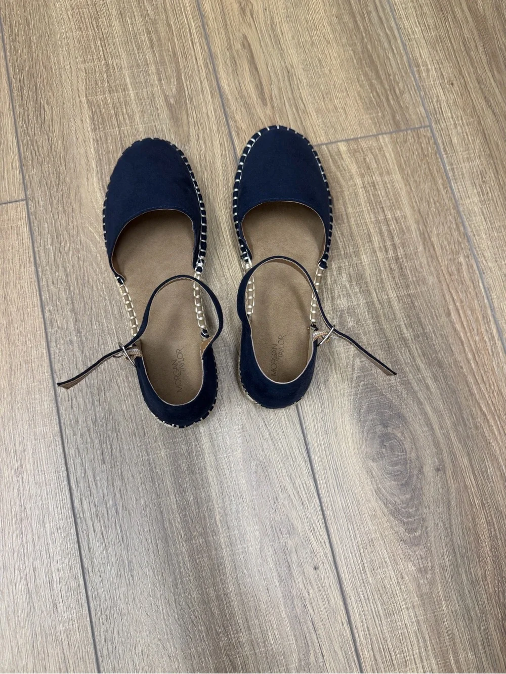 Morgan Taylor “Paulette” Navy Suede Espadrilles with Ankle Strap